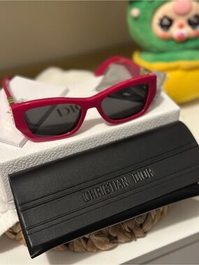 Dior Pink Rectangular Women's Sunglasses with Black Lenses